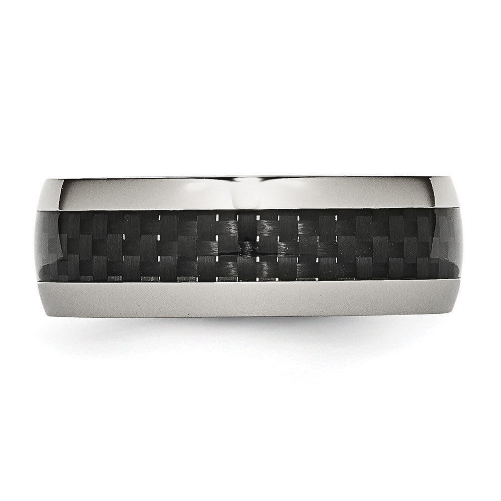 Stainless Steel Polished w/ Black Carbon Fiber Inlay 8mm Band Size - 6.5