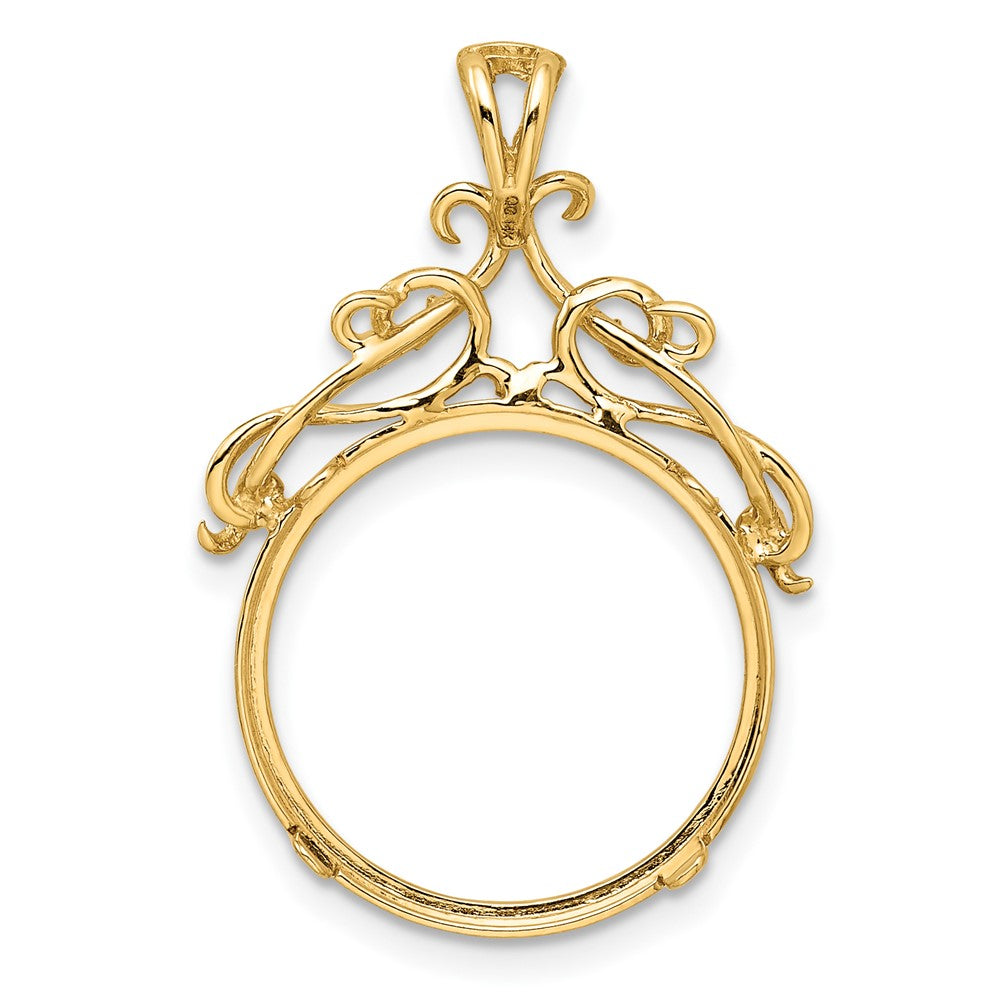 Wideband Distinguished Coin Jewelry 14k Polished Thin Fancy Filigree Top 16.5mm Prong Coin Bezel Pendant