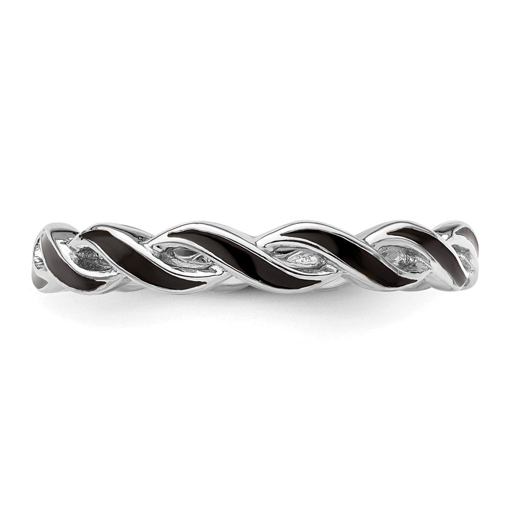 Sterling Silver Stackable Expressions Black Enamel Ring Size -7