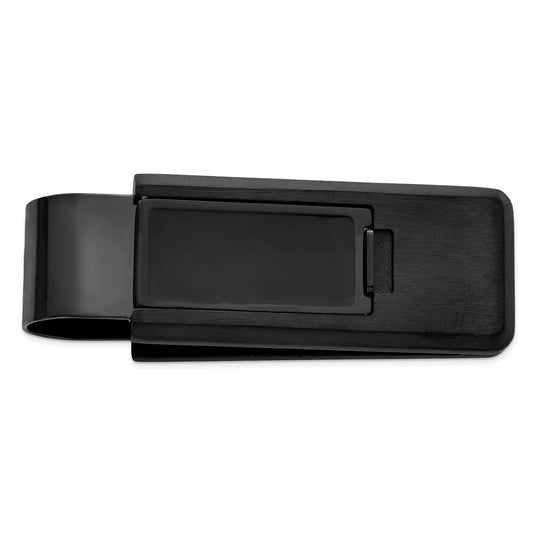 Kelly Waters Stainless Steel Black IP with Black Resin Flip Money Clip