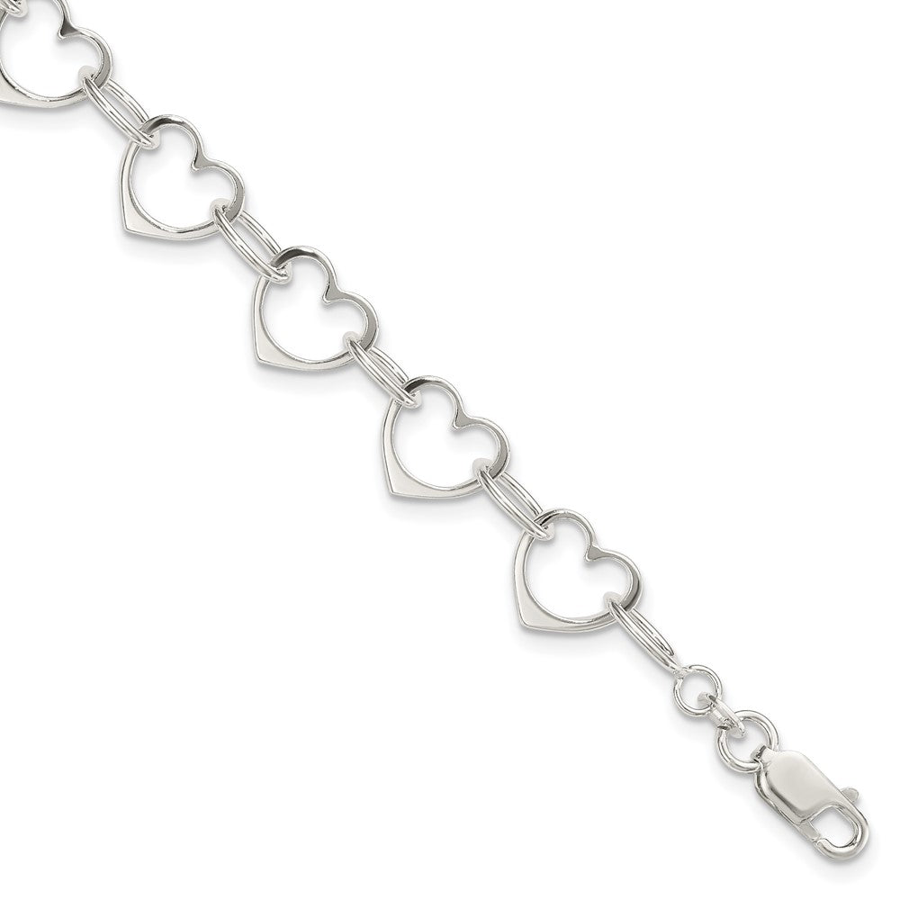 Sterling Silver Heart Link Bracelet 7 inches