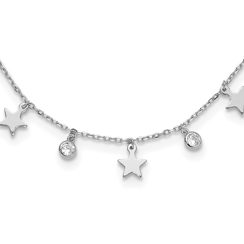 Sterling Silver Rhodium-Plated CZ Star with 2in Ext. Choker 12.5 Inches