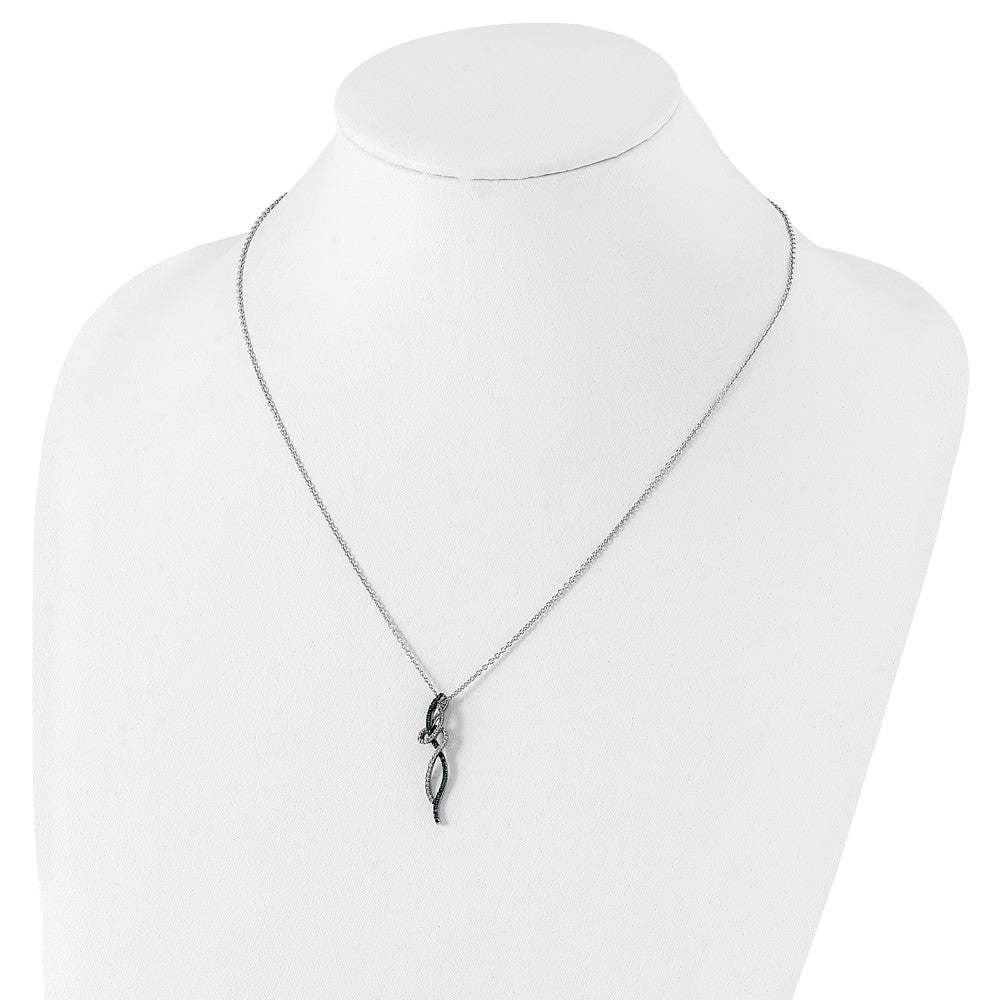 White Night Sterling Silver Rhodium-plated Swirl White and Blue Diamond 18 inch Necklace with 2 Inch Extender 18 Inches