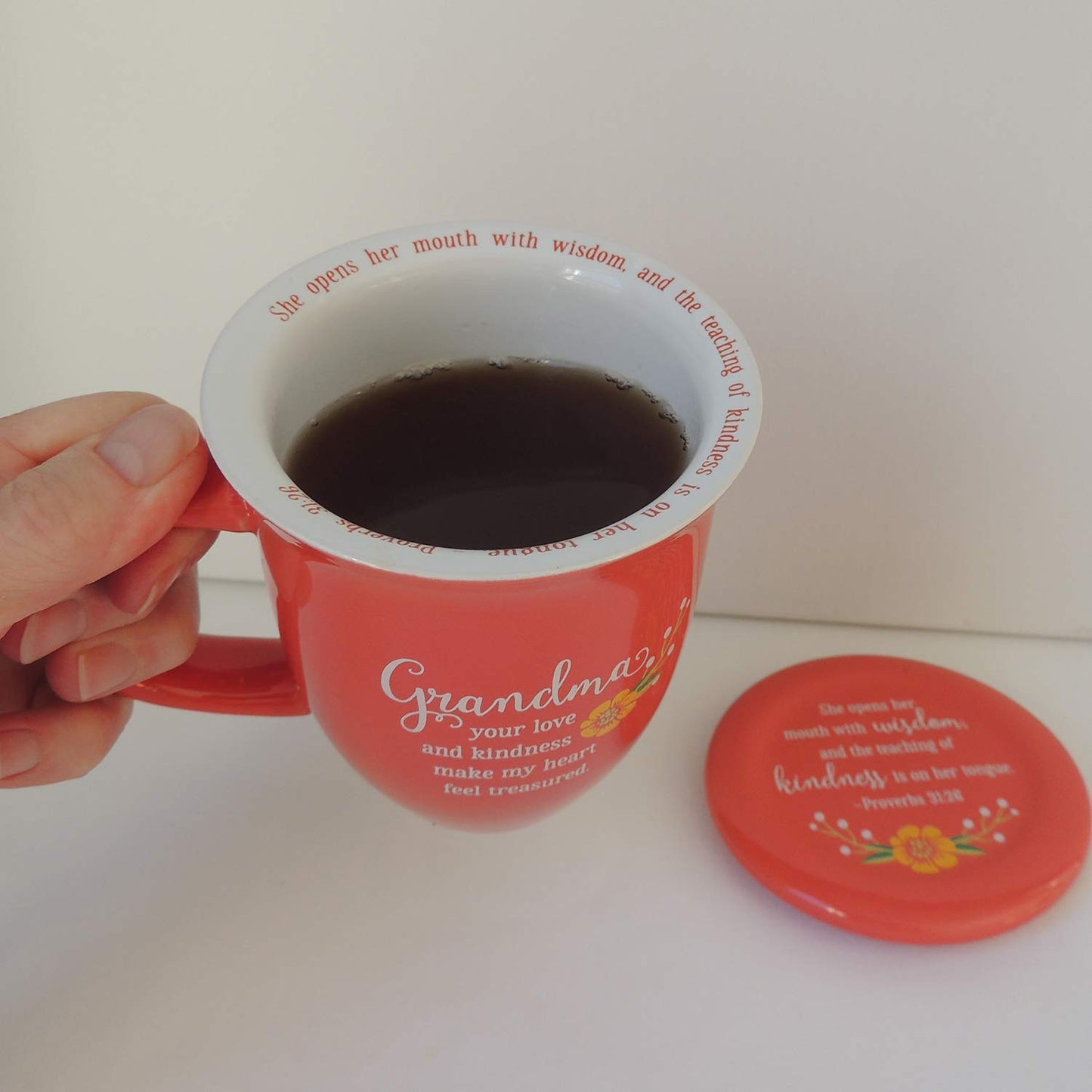 GRANDMA Coral Floral 15 oz. Ceramic Mug and Coaster Set Boxed QGM21142