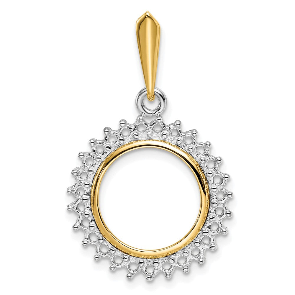 Wideband Distinguished Coin Jewelry 14k Two-tone Polished Diamond Circle 14.0mm Prong Coin Bezel Pendant Mounting
