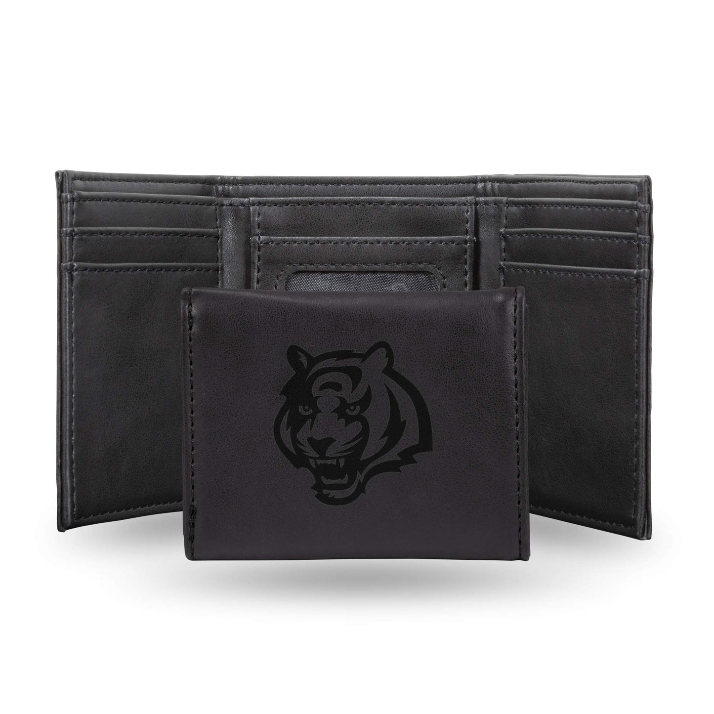 Football Rico Industries Cincinnati  Black Laser Engraved Trifold Laser Engraved Tri-Fold Wallet - Men's Accessory