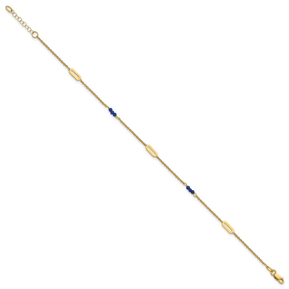14k Polished Blue Spinel Beads and Ovals 9 in with 1 inch Extender Anklet