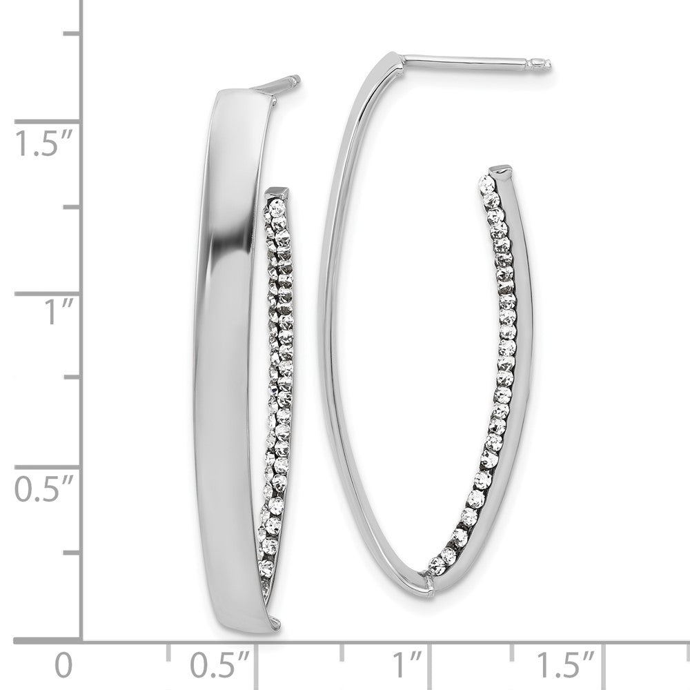 14K w/Wht RH-plating Polished Crystals J-Hoop Post Earrings