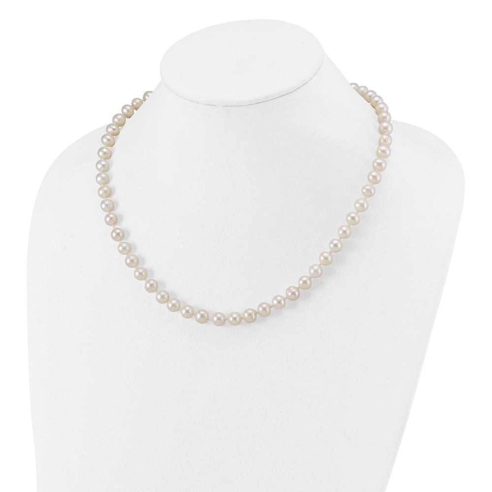 Sterling Silver Rhodium-plated 7-8mm White Near-Round Freshwater Cultured Pearl 18 inch Necklace 18 Inches
