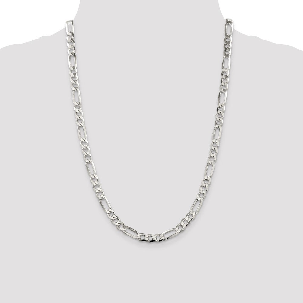 Sterling Silver 7.0mm Pav‚ Flat Figaro Chain 24 Inches