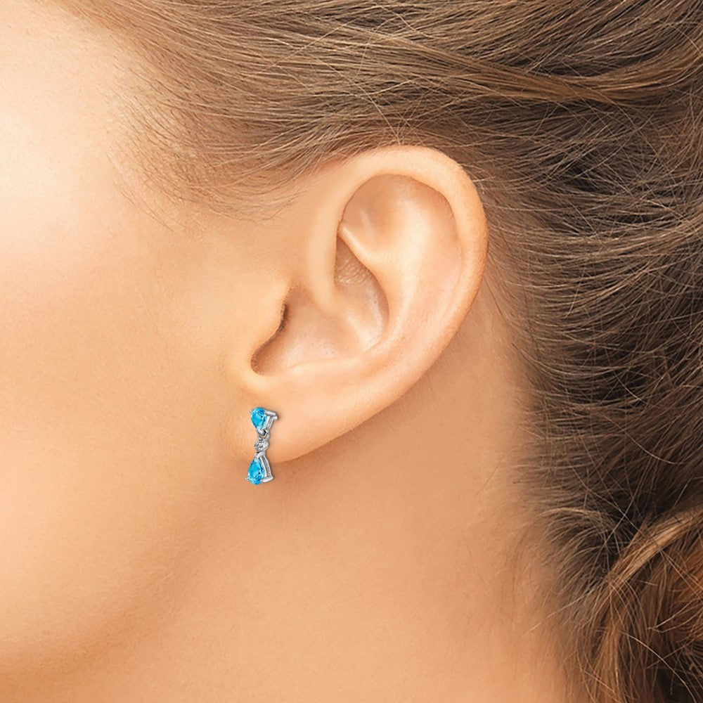 Sterling Silver Rhodium Sapphire & Diamond Post Earrings
