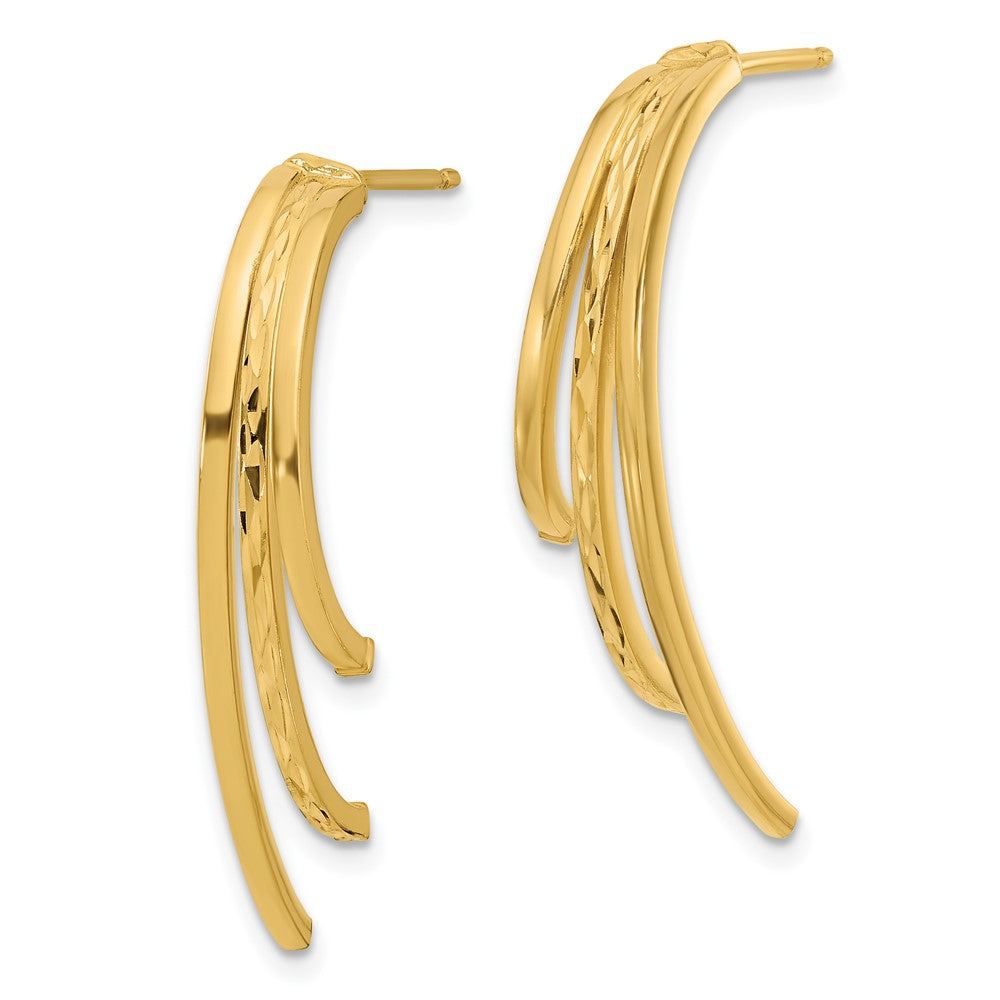 14K Polished and D/C 3-Row Drop Post Earrings