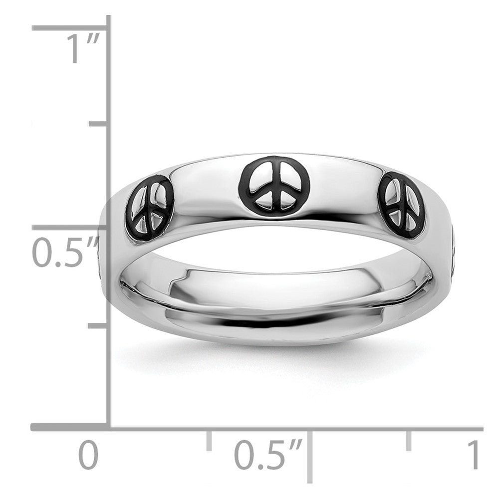 Sterling Silver Stackable Expressions Polished Enameled Peace Sign Ring Size -5