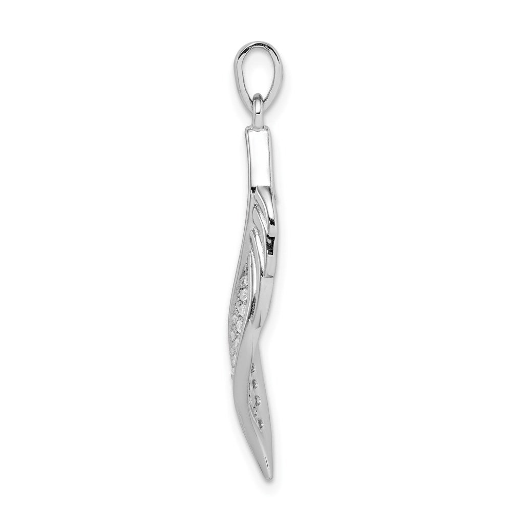 Sterling Silver Rhodium-plated Pave CZ Leaf Pendant