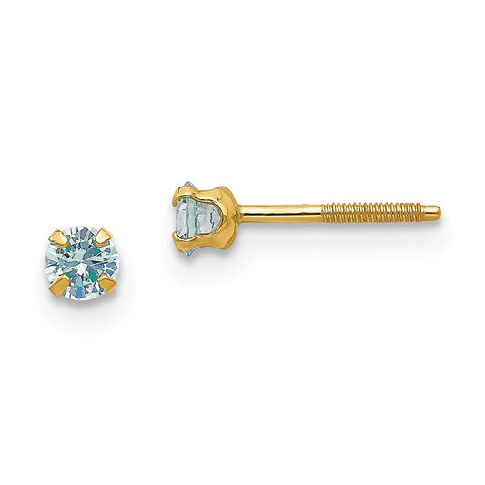 14K Madi K 3mm Imitation Aquamarine Birthstone Earrings (March)