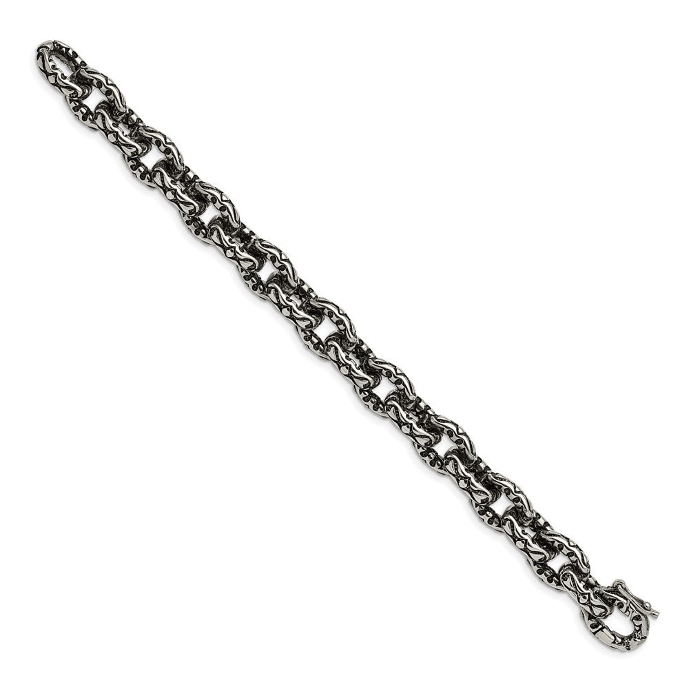 Stainless Steel Antiqued and Textured 8.25in Bracelet 8.25 inches