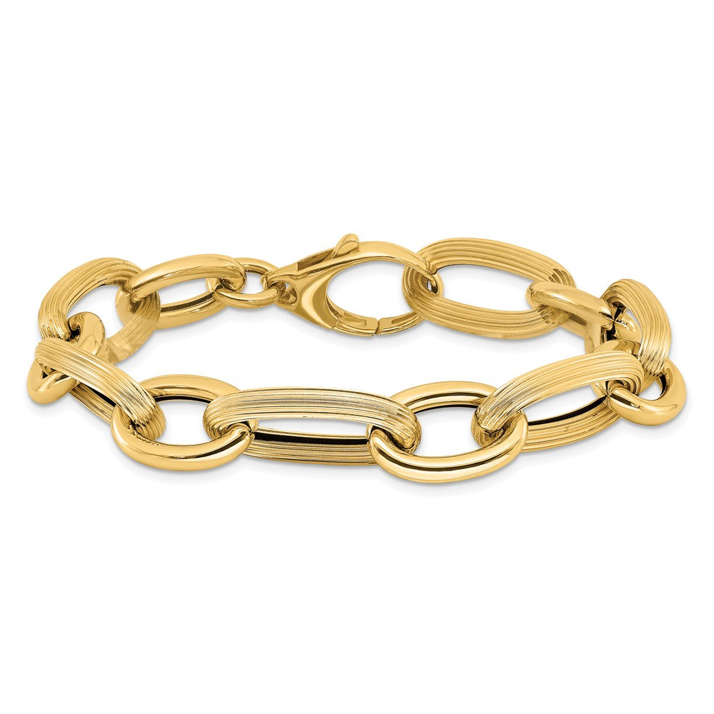 14K Polished Textured Hollow Fancy Link Bracelet 8.5  inches