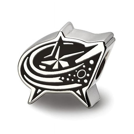 Sterling Silver Rhodium-plated NHL LogoArt Columbus Blue Jackets Enameled Logo Bead