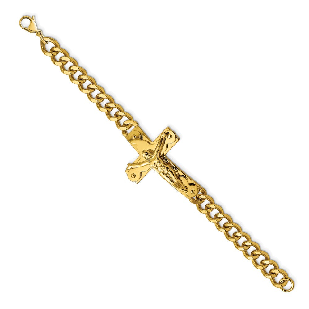 Stainless Steel Polished Yellow IP-plated Crucifix 8.25in Bracelet 8.25 inches