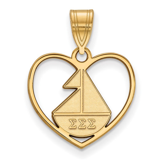 Sterling Silver Gold-plated LogoArt Sigma Sigma Sigma Sorority Symbol Heart Pendant