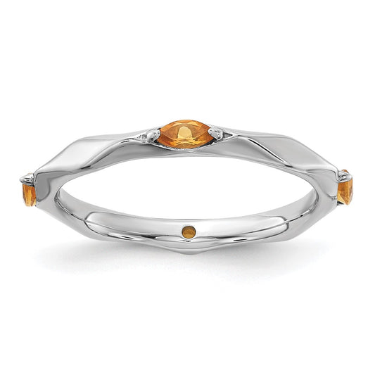 Sterling Silver Stackable Expressions Rhodium-plated Citrine Ring Size -7