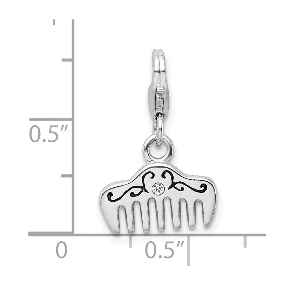 Amore La Vita Sterling Silver Rhodium-plated Polished 3-D Crystal and Enameled Comb Charm with Fancy Lobster Clasp