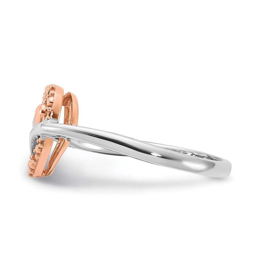 Sterling Silver and Rose Plated Diamond Heart Ring