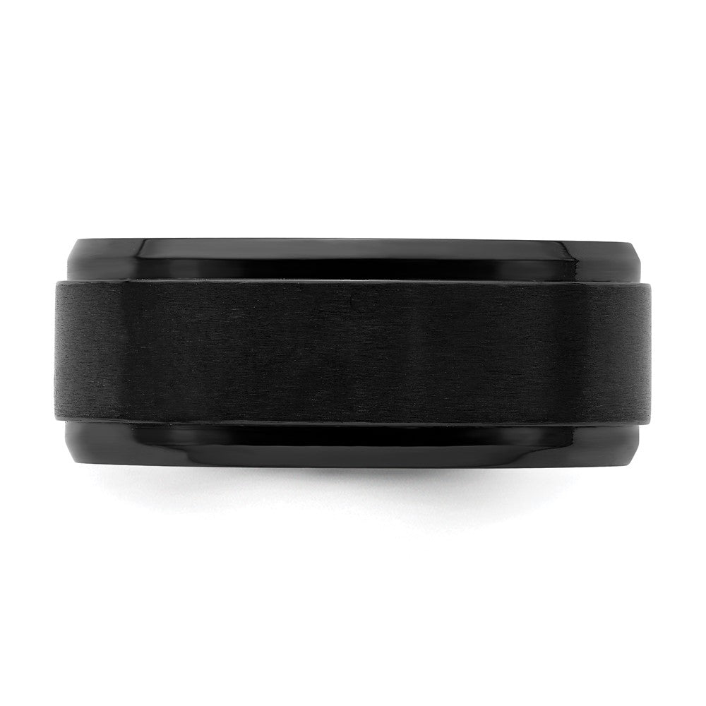 Black Zirconium Polished with Brushed Center 9mm Beveled Edge Band Size - 10