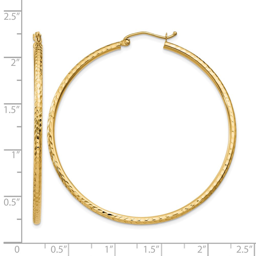 14k Diamond-cut 2mm Round Tube Hoop Earrings