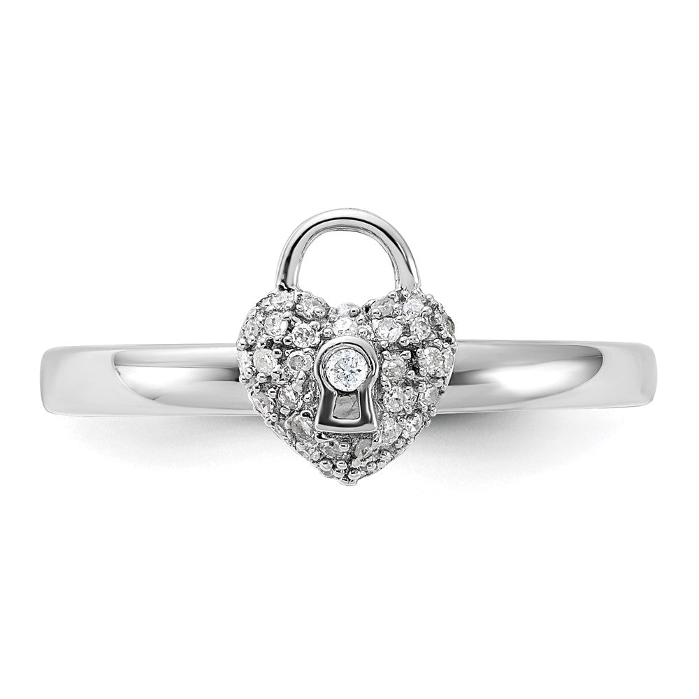 Sterling Silver Stackable Expressions Polished Diamond Heart Lock Ring Size -10