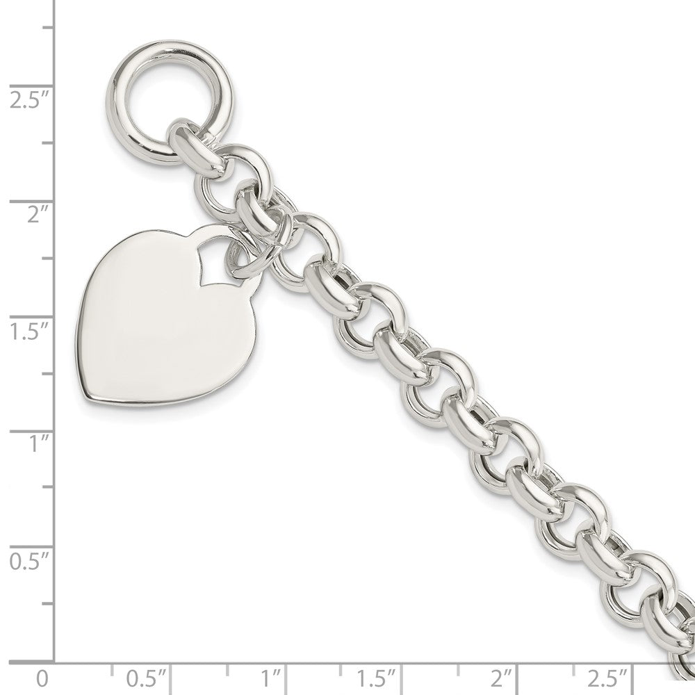 Sterling Silver Engraveable Heart Toggle Bracelet 7.5 inches