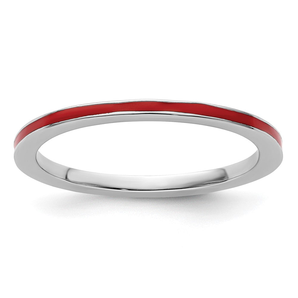 Sterling Silver Stackable Expressions Red Enameled 1.5mm Ring Size -6