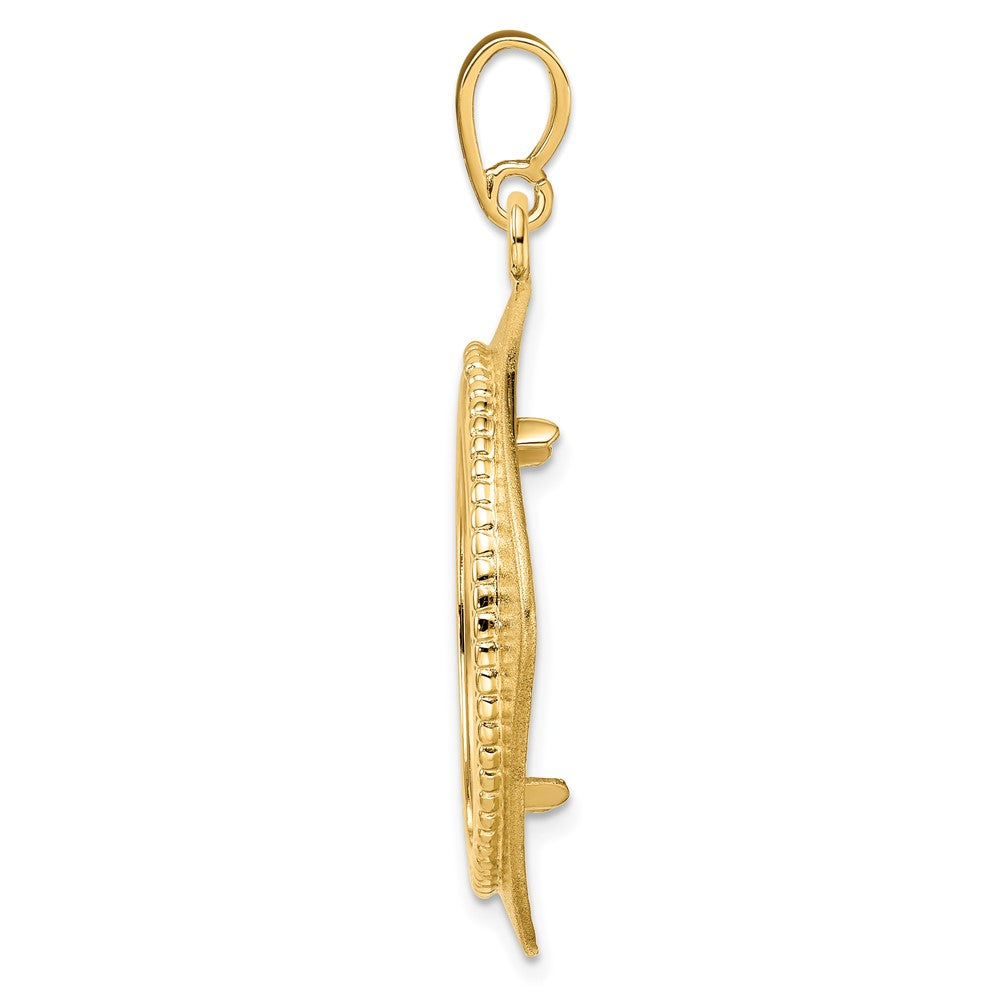 Wideband Distinguished Coin Jewelry 14k Polished Textured and Beaded Diamond Shaped 22.0mm Prong Coin Bezel Pendant