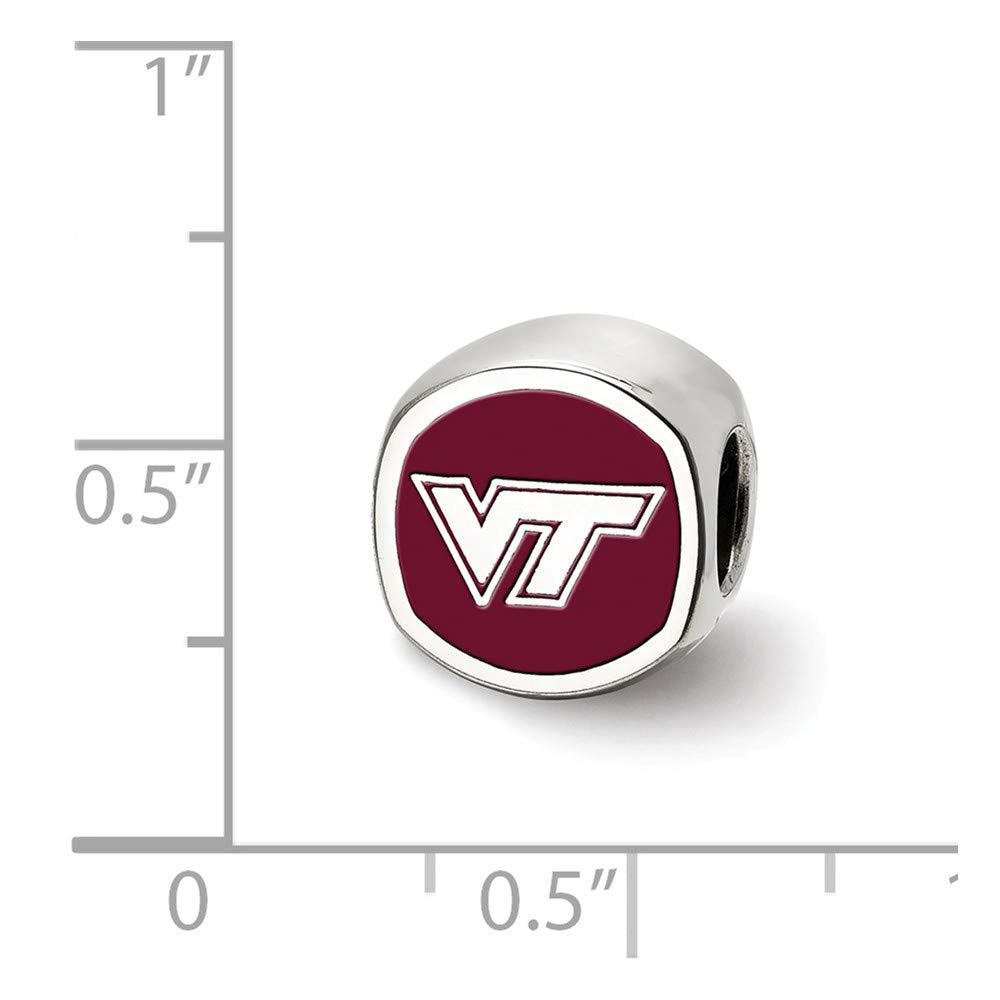 Sterling Silver Rhodium-plated LogoArt Virginia Tech V-T Enameled Double Logo Bead QSS501VTE