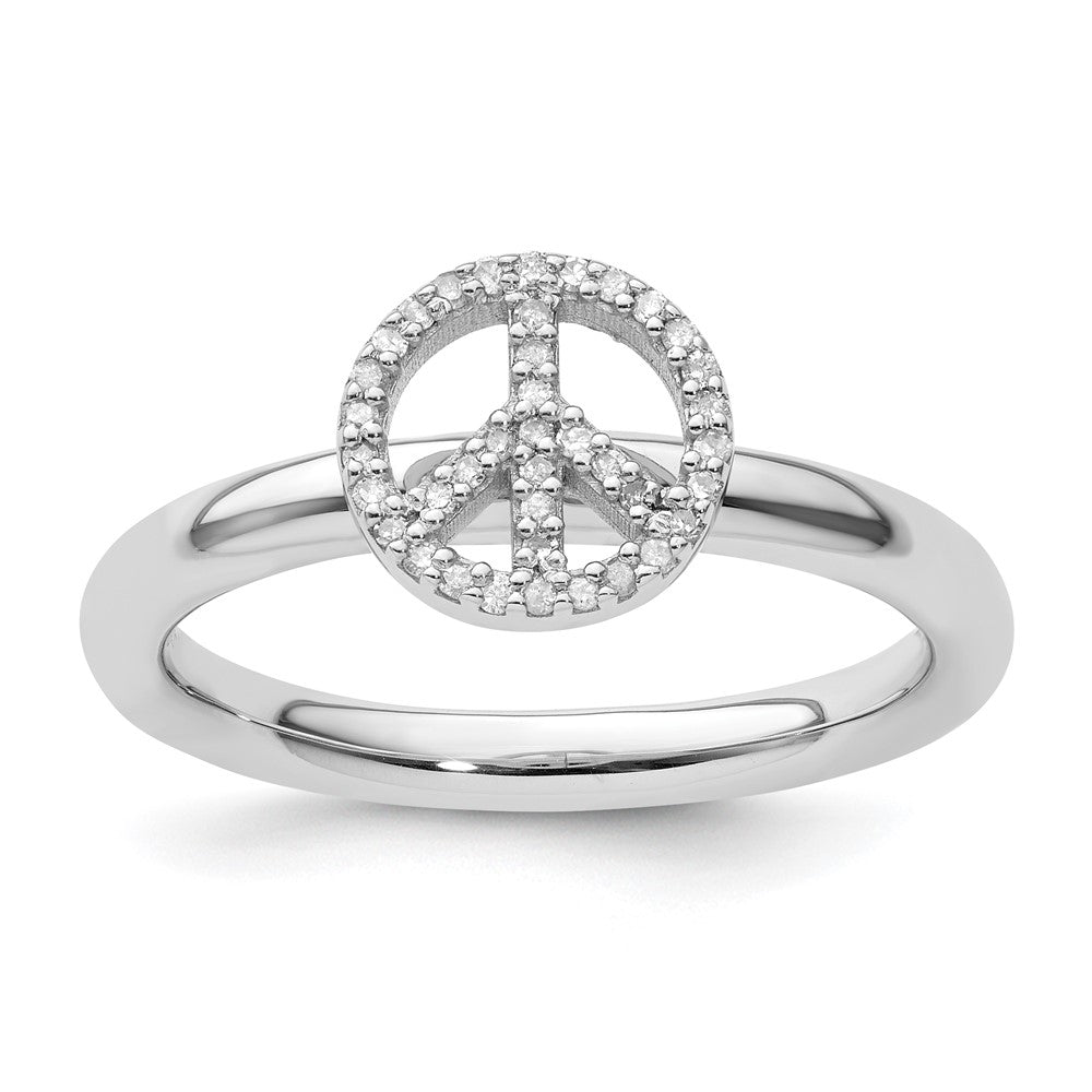 Sterling Silver Stackable Expressions Peace Symbol Diamond Ring Size -9