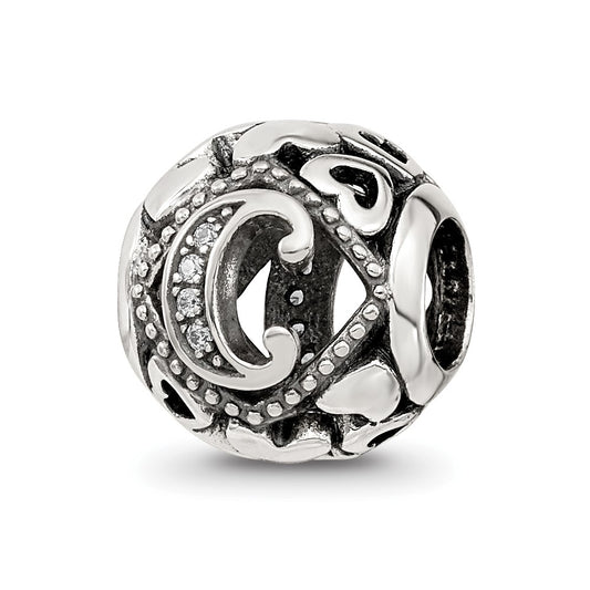 Sterling Silver Reflections CZ Letter C Bead