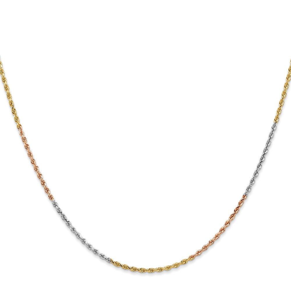 14K Tri-colored 24 inch 1.5mm Diamond-cut Rope with Lobster Clasp Chain