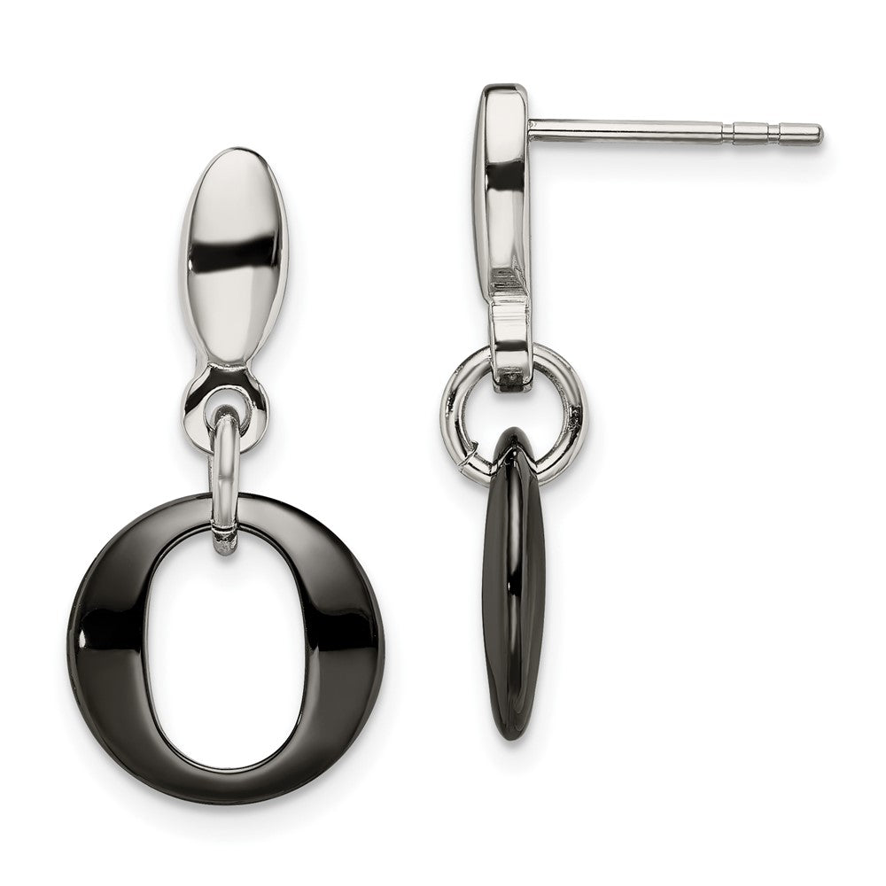 Stainless Steel Polished w/Black Ceramic Post Dangle Earrings