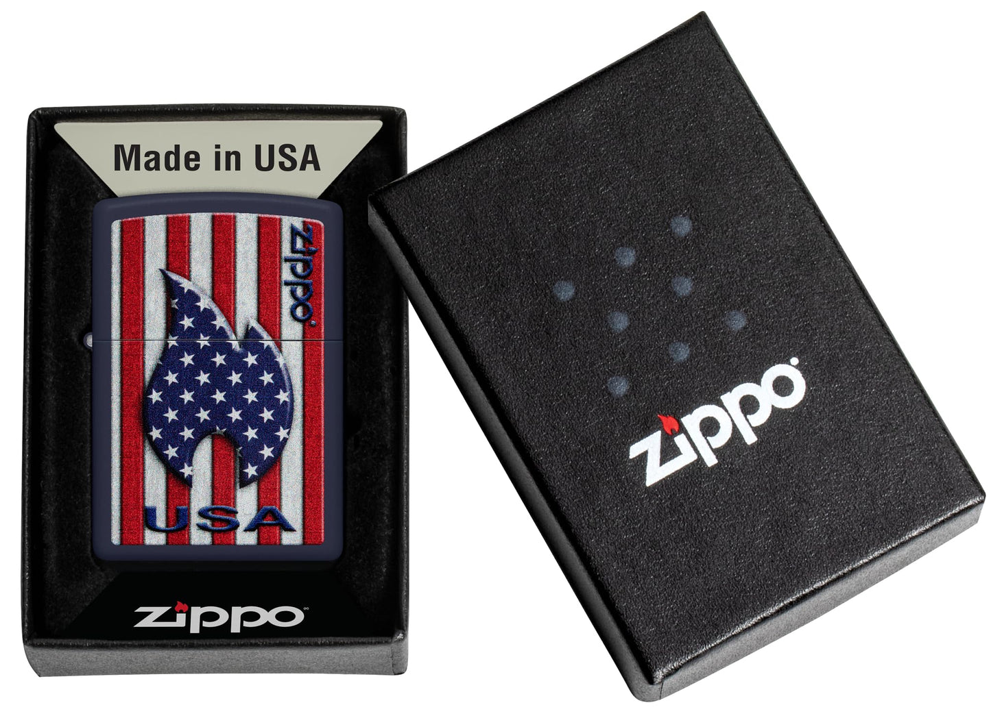 Zippo Patriotic Flame Design Navy Matte Pocket Lighter