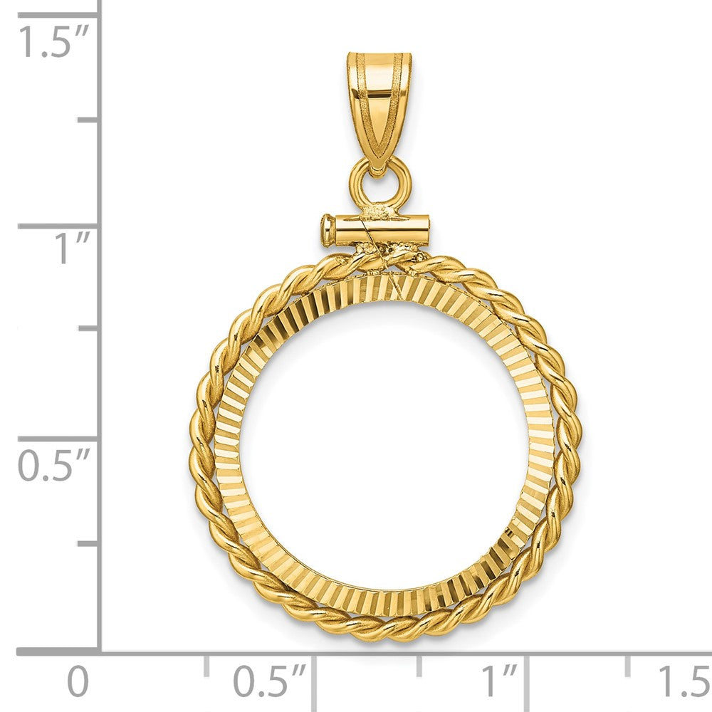 Wideband Distinguished Coin Jewelry 14k Polished Twisted Wire and Diamond-cut 19.0mm x 1.1mm Screw Top Coin Bezel Pendant