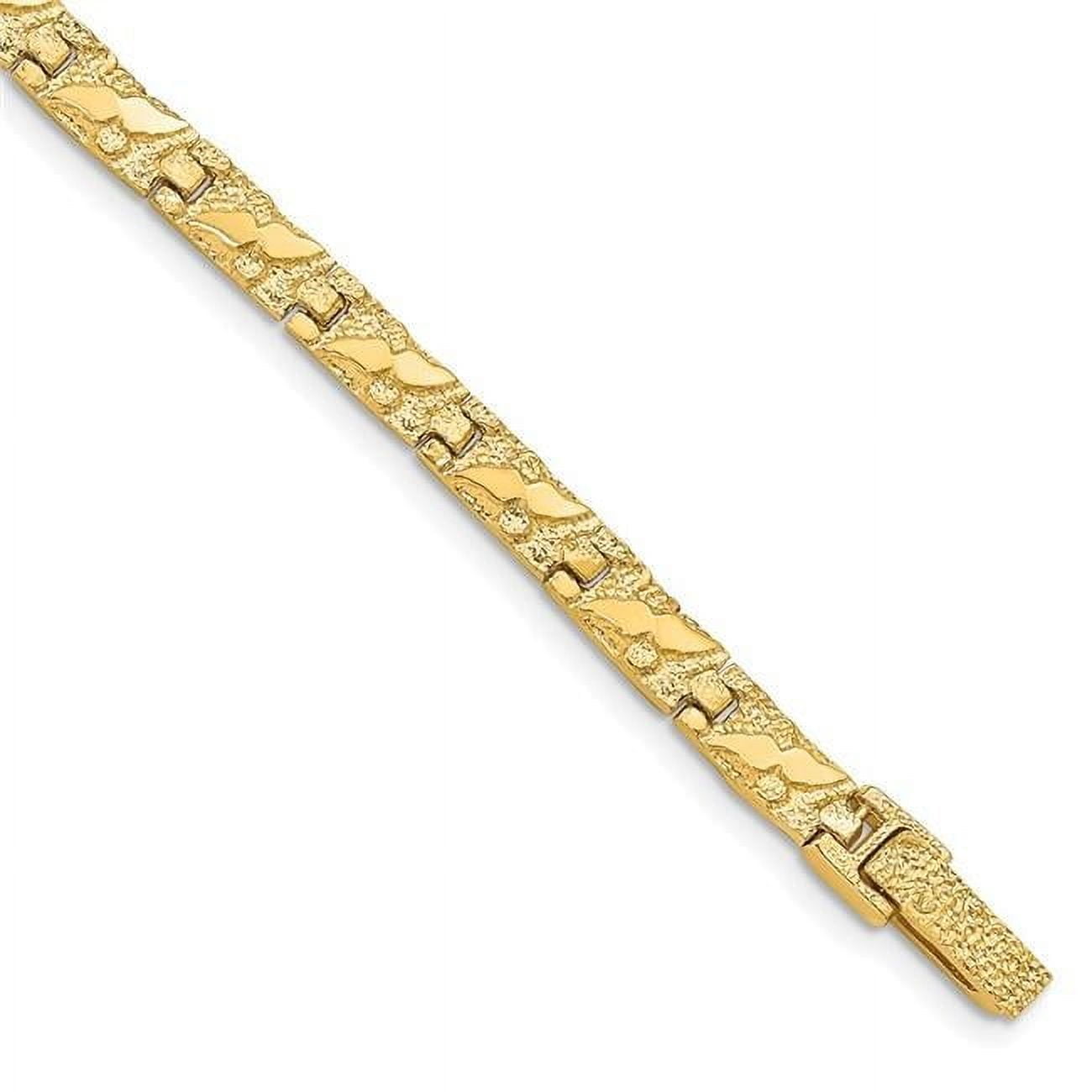 14k Polished and Textured 5.5mm 8 inch Nugget Bracelet