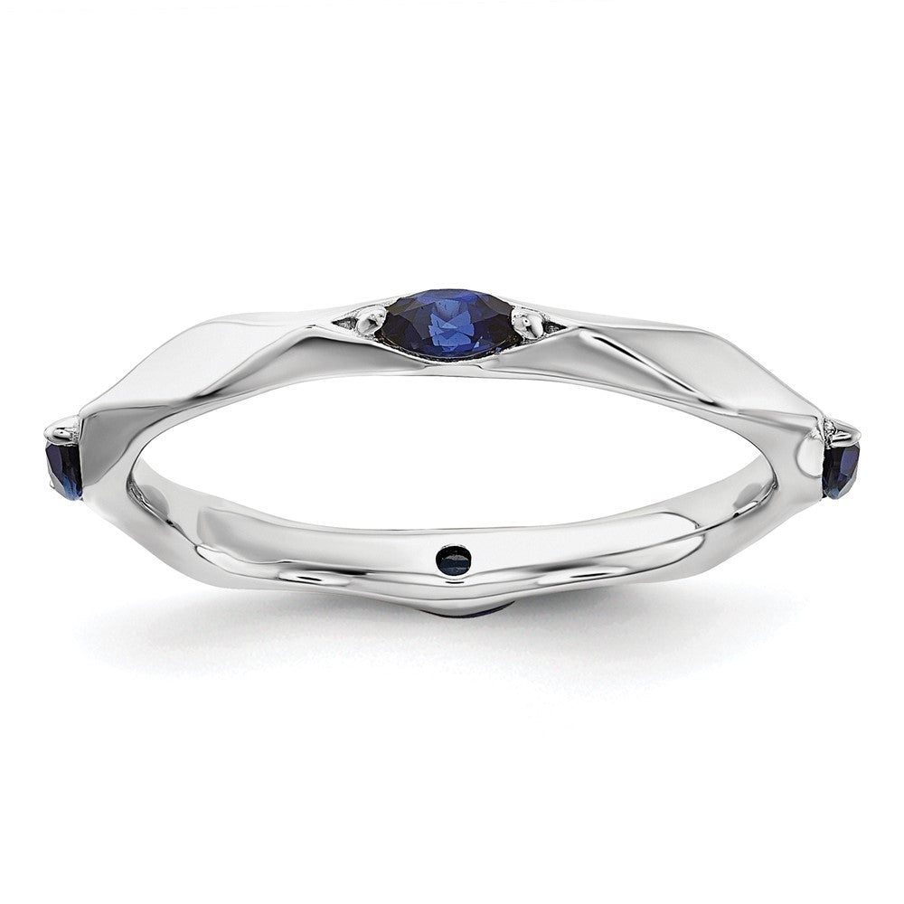 Sterling Silver Stackable Expressions Rhod-plated Created Sapphire Ring Size -6
