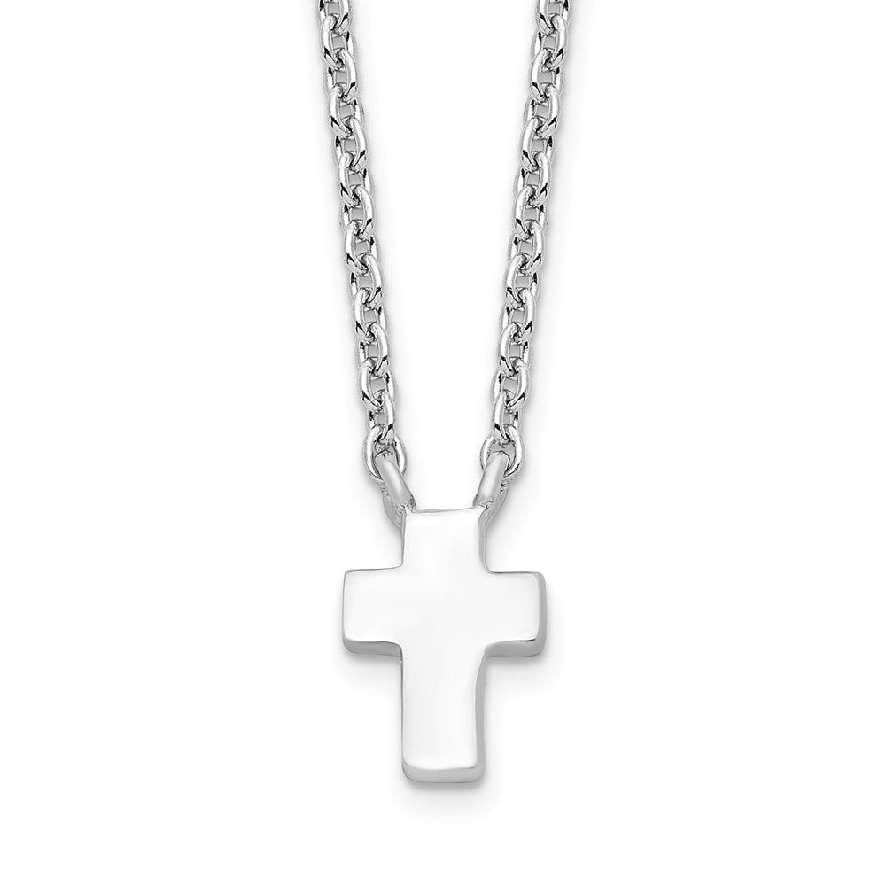Sterling Silver Rhodium-plated w/2in ext. Polished Cross Necklace 15 Inches
