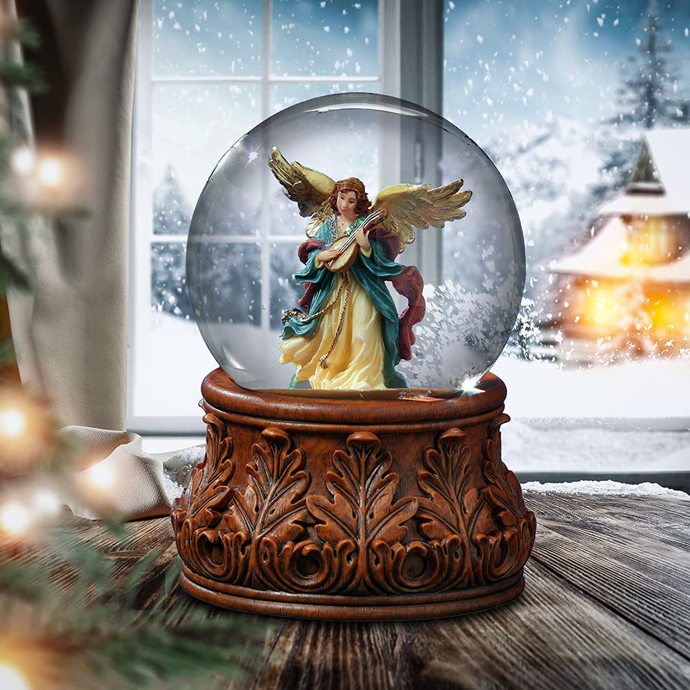 San Franciscto Music Box Angel Playing Mandolin Musical (Plays Angels We Have Heard On High) Water Globe Q-GM10656