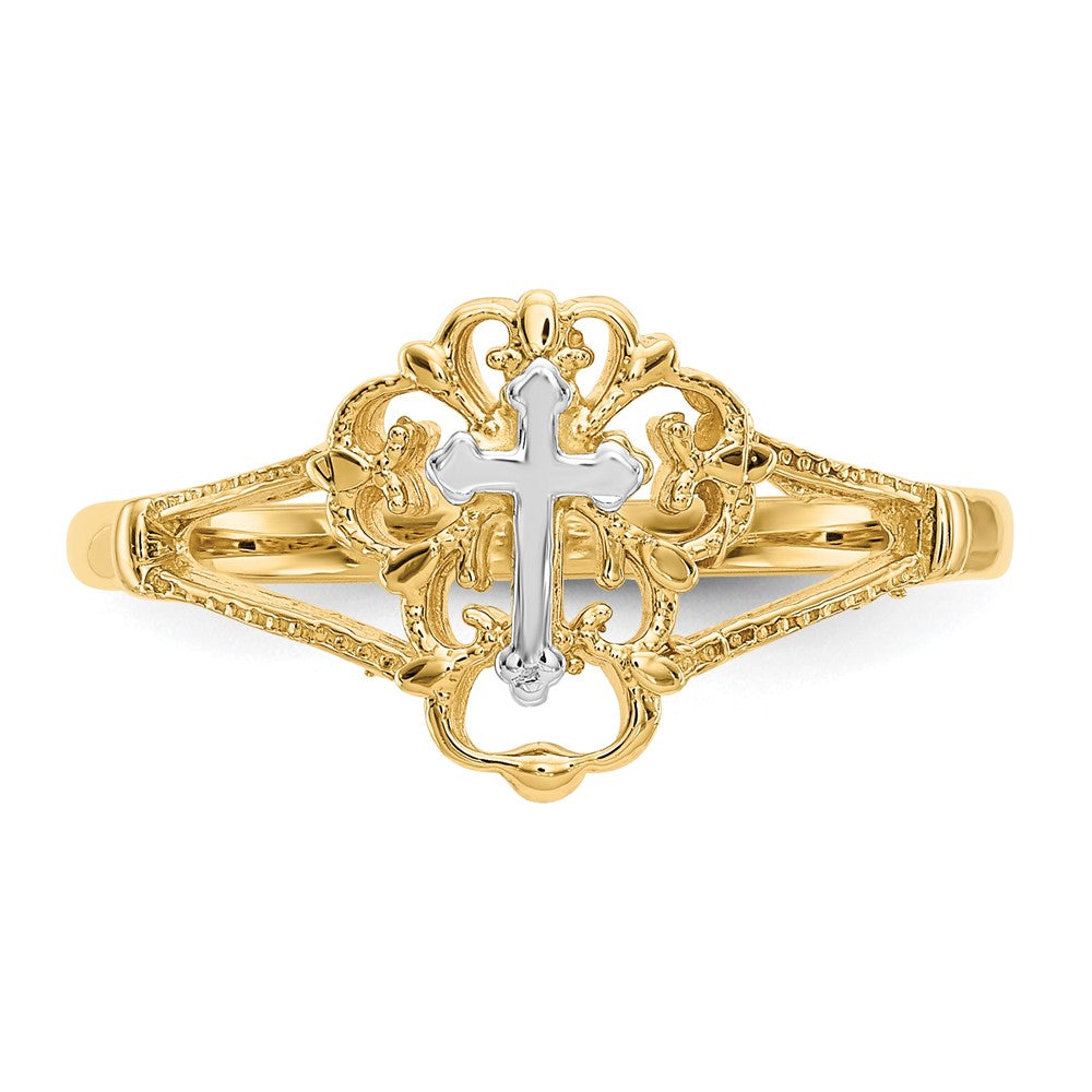 14K Two-tone Diamond Cut Cross Ring Size 7