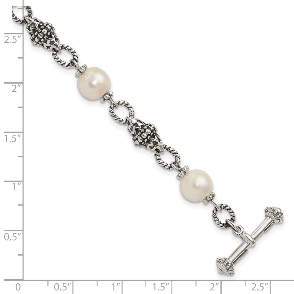Shey Couture Sterling Silver 8 Inch Antiqued 8-8.5mm Freshwater Cultured Pearl Bracelet 8 inches