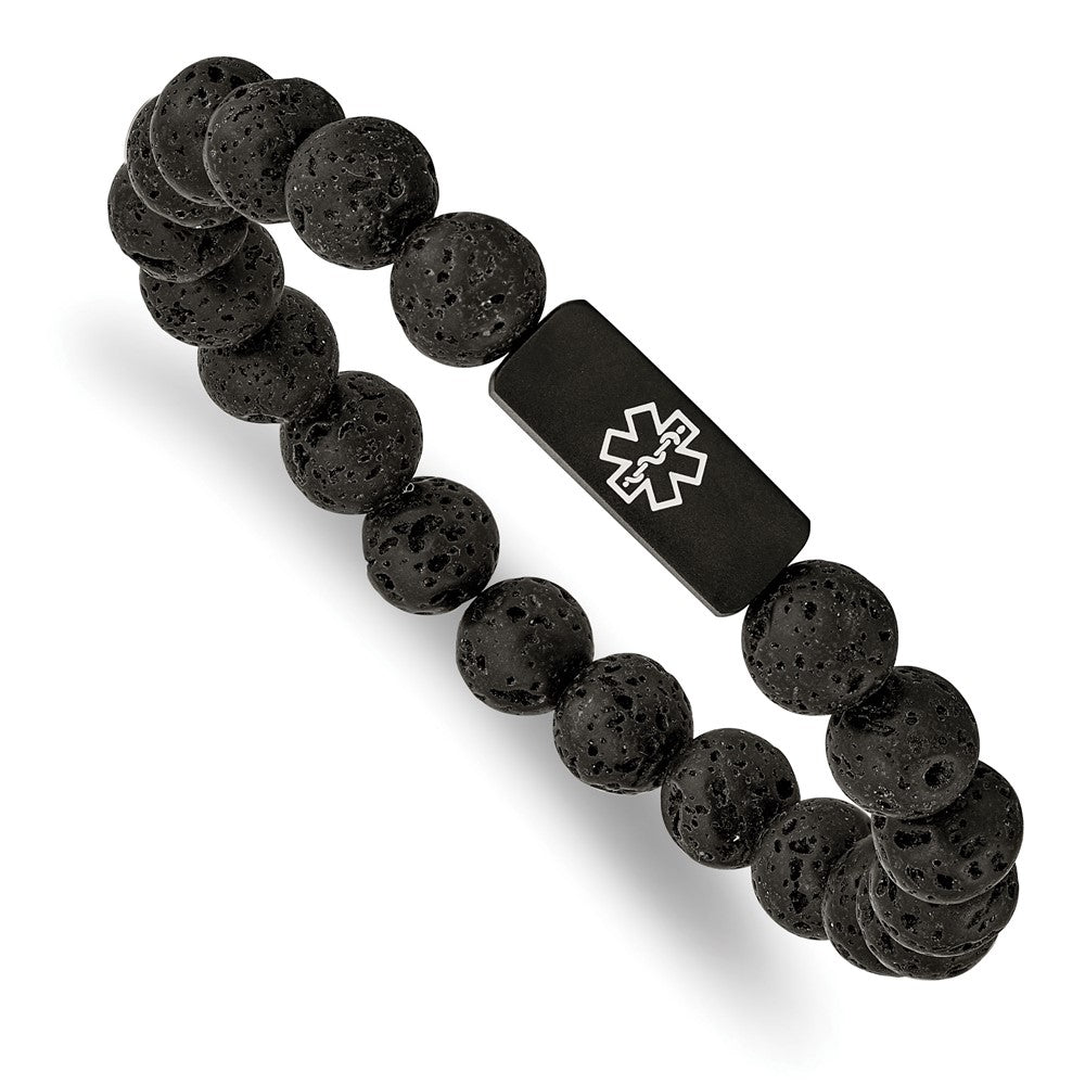 Stainless Steel Brushed Black IP Enamel Medical Lava Stone Stretch Bracelet