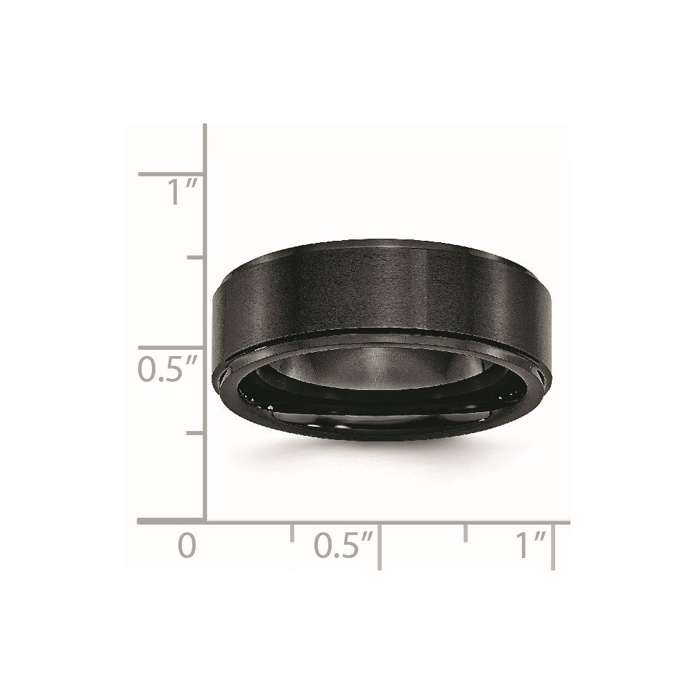 Black Ceramic Ridged Edge 8mm Brushed and Polished Band Size - 12