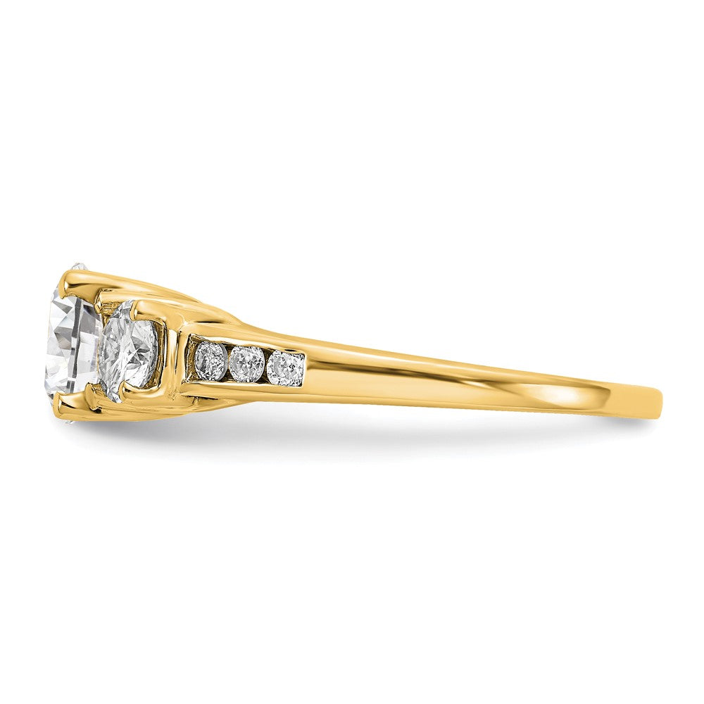 14ky 1.50ct. Three Stone with Side Stones G H I True Light Moissanite Ring