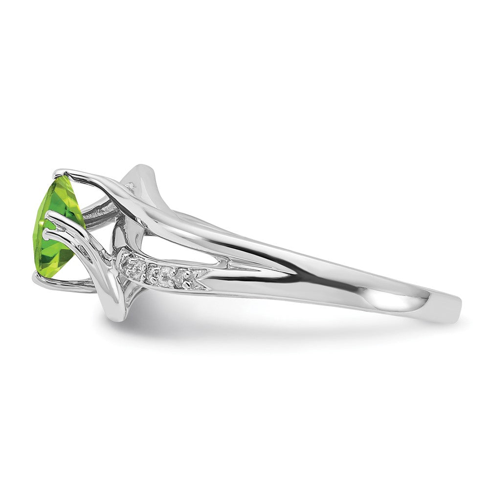 SS 6X6 Peridot and Diamond Ring